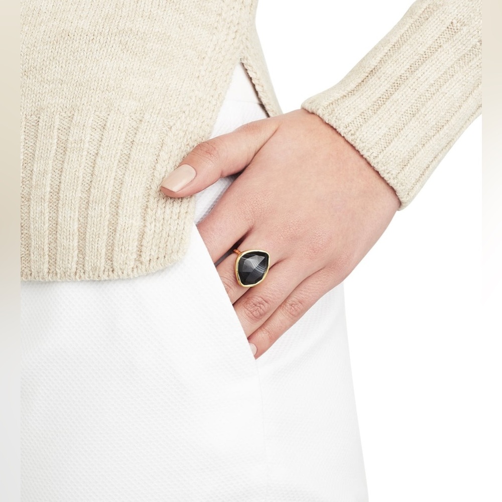 Monica Vinader Siren Nugget Ring 18K Gold Vermeil Black Onyx Size 6.5